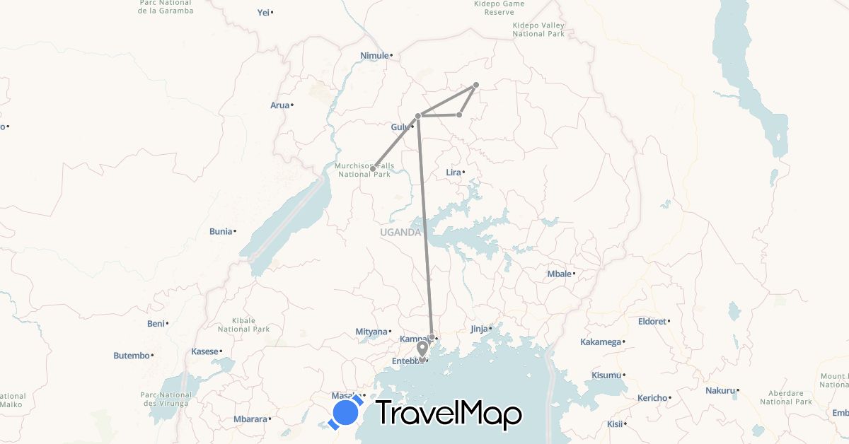 TravelMap itinerary: plane in Uganda (Africa)